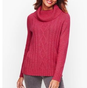 Talbots Women's Merino Wool Cowl Neck Sweater Pink Cable Knit Size 2XP.